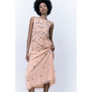 ZARA FLORAL PRINT KNIT DRESS WITH BEADING